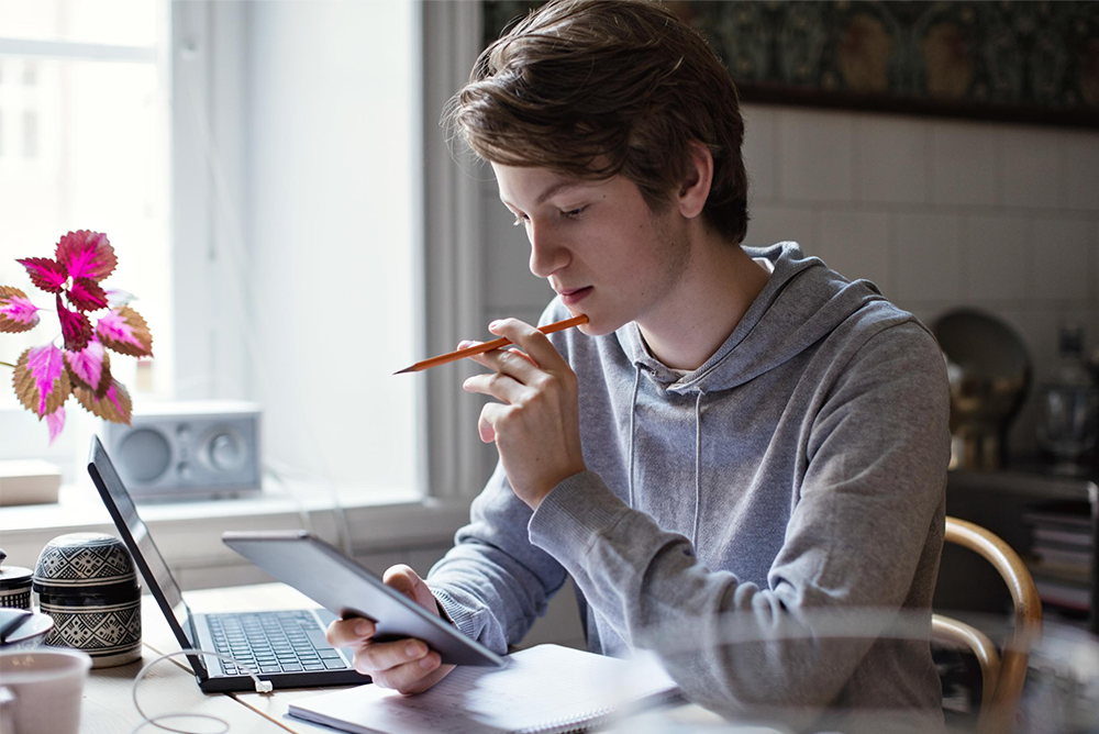 Boy studying at desk